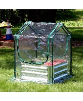 Sunnydaze Decor 2' x 2' Steel Raised Garden Bed with Mini Greenhouse - Outdoor Greenhouse Kit - 2 Zippered Doors