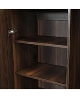 43-Inch H Lavina Wine Cabinet Furniture with Glass Rack and Bottle Storage Shelves - Coffee Brown