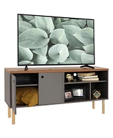 Mid-Century Modern Tv Stand for 55-Inch - Living Room Entertainment Center with Storage Media Console Cabinet Shelves Gray