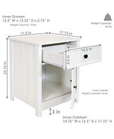 Sunnydaze Decor 23.75-Inch H Beadboard Nightstand with Drawer and Cabinet - End Table for Bedroom or Living Room - White