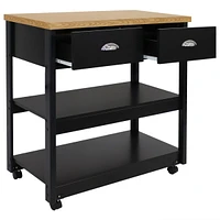 33.5-Inch W Mdf Rolling Kitchen Island Cart with Drawers and Shelves - Black