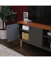 Mid-Century Modern Tv Stand for 55-Inch - Living Room Entertainment Center with Storage Media Console Cabinet Shelves Gray