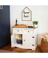 Solid Pine Kitchen Sideboard Cabinet with 2 Drawers and 2 Doors - 31.5 Inches H - Chocolate