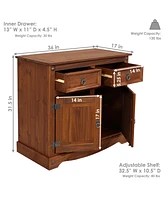 Solid Pine Kitchen Sideboard Cabinet with 2 Drawers and Doors - 31.5 Inches H Chocolate
