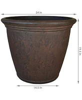 Anjelica Flower Pot Planter - Outdoor/Indoor Unbreakable Double-Walled Polyresin with Uv-Resistant Slate Finish Set of 3 Large 24-Inch Diameter