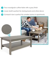 Sunnydaze Decor 16-Inch H Gray Wood Coffee Table with Shelf - Rustic Cocktail Table for Living Room or Home Office - Thunder Gray