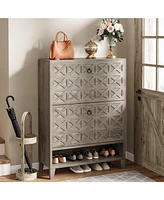 Tribesigns Shoe Cabinet with 2 Flip Drawers, Narrow Storage Organizer for Entryway, Freestanding Wood Rack Wooden Legs Adjustab