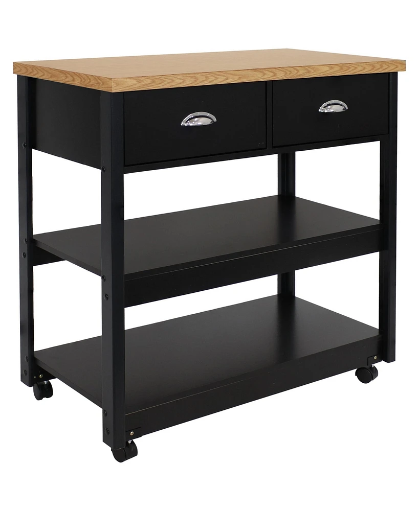 33.5-Inch W Mdf Rolling Kitchen Island Cart with Drawers and Shelves - Black