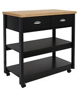 33.5-Inch W Mdf Rolling Kitchen Island Cart with Drawers and Shelves - Black