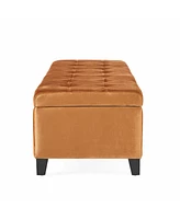 Velvet Storage Ottoman Bench with Tufted Lift-Top, Upholstered Accent Bench for Bedroom or Living Room-The Pop Home