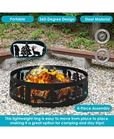 Sunnydaze Decor Forest Wilderness 36-Inch Round Heavy-Duty Steel Fire Pit Ring - 360-Degree Wildlife Cutouts - Black