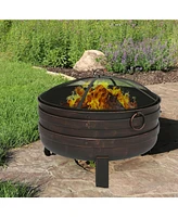 Sunnydaze Decor 24-Inch Heavy-Duty Steel Cauldron Fire Pit - Includes Spark Screen and Protective Cover - Brushed Bronze