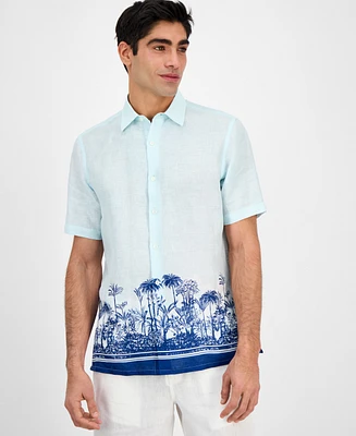 Club Room Men's Tropical Sunset Regular-Fit Printed Button-Down Linen Shirt, Exclusively at Macy's