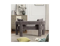 The Pop Home Modern Chenille Loveseat Bench, Comfy Upholstered 2-Seater Sofa for Living Room, Bedroom, & Leisure Areas-The