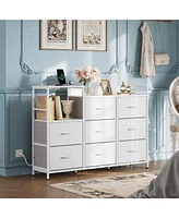 Wlive Dresser Tv Stand for Bedroom with Charging Station Wide Storage Chest of Drawers with 8 Large Fabric Drawers and Open Shelves Storage Organizer