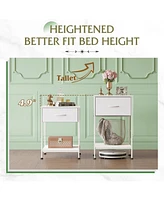 Wlive Nightstand Set of 2 End Table with Fabric Storage Drawer and Open Wood Shelf Bedside Furniture Steel Frame Side for Bedroom Dorm