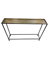 Slickblue Console Sofa Table with Artisanal Hammered Antique Bronze Tray Top for Elegant and Unique Decor