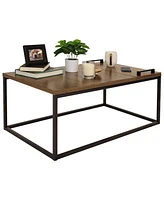 Sunnydaze Decor 39-Inch W Industrial-Style Coffee Table with Removable Serving Tray with Pvc Feet - Aluminum Tray Handles