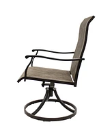 High-Back Swivel Patio Chairs - Sling Outdoor Dining Chairs Set of 2 - For Patio or Deck - Brown