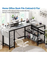 gaomon L Shaped Computer Desk with Power Outlets & Led Light, 49.6" Reversible Corner Computer Desk