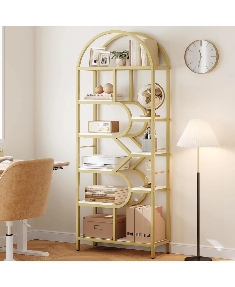 gaomon Bookshelf 6 Tier Arched Bookcase 81.7in Tall Display Racks Geometric Open Storage Shelf