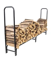 8-Foot Firewood Log Rack - Indoor/Outdoor Black Powder-Coated Steel Storage Accessory