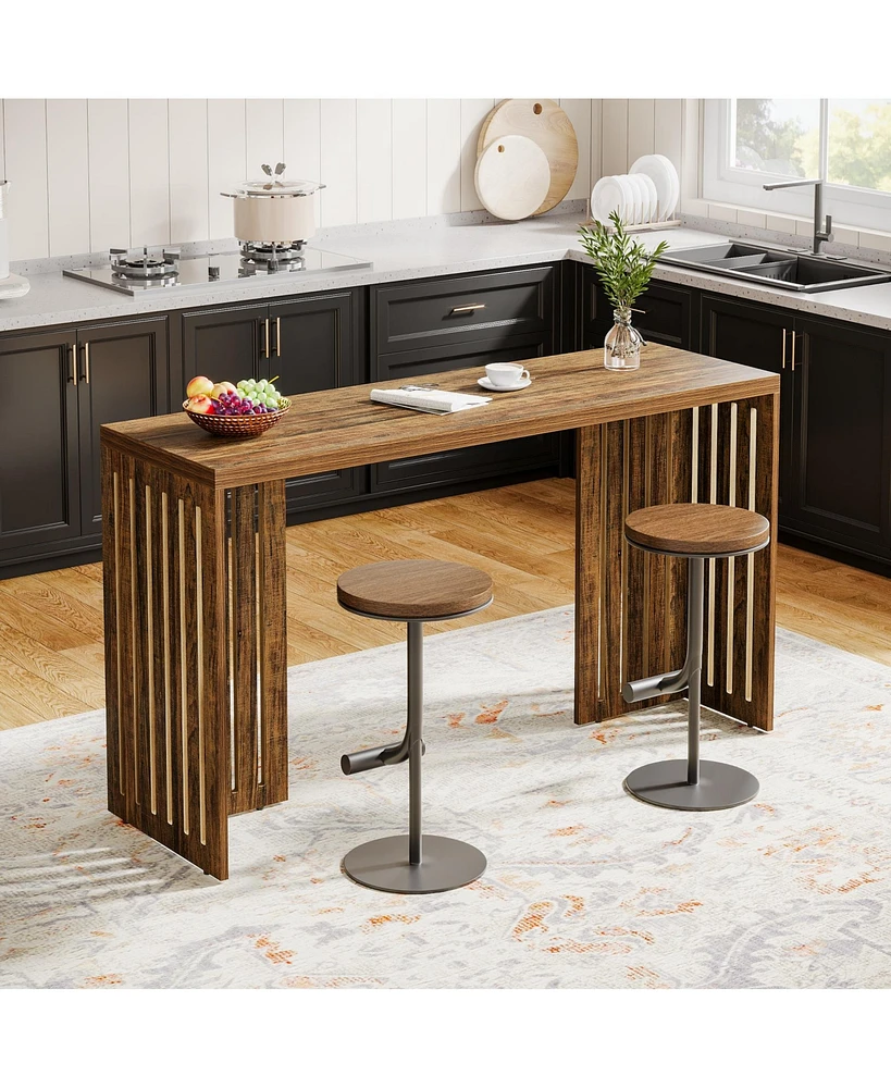 Tribesigns Bar Table, 63-Inch Counter Height Pub Table, Industrial Bar Height Table, Rectangular High Top Kitchen & Dining Counter Tables with Louvere