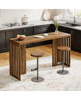 Tribesigns Bar Table, 63-Inch Counter Height Pub Table, Industrial Bar Height Table, Rectangular High Top Kitchen & Dining Counter Tables with Louvere