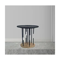 Slickblue Modern Side End Table with Round Tray Top and Brass Base Stylish Accent for Living Room or Bedroom