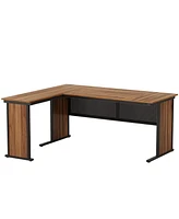 Tribesigns 63" L-Shaped Executive Desk, Large Office Desk with Front Baffle, Modern Computer Desk Workstation Business Furniture for Home Office, Waln