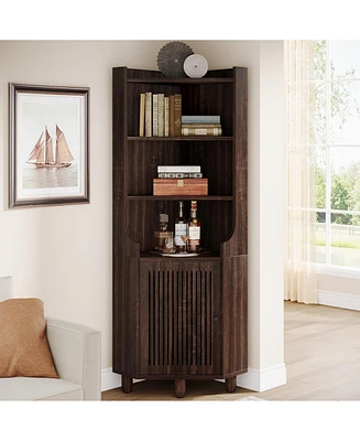 Tribesigns 68-Inch Tall Corner Cabinet, Farmhouse Kitchen Storage Cabinet with Doors and Shelves, Rustic Wood Corner Display Cabinet, Freestanding Cor