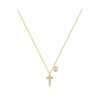 Hollywood Sensation Gold-Plated Sterling Silver Cross Necklace with Sparkling Cz and Floral Charm