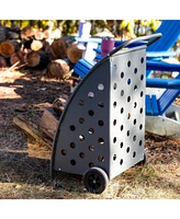 Firewood Log Cart with Wheels - Indoor or Outdoor Firewood Rack - Gray Powder-Coated Steel - 110 lb Capacity - 34" H