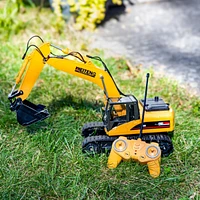 Dig and Drive Remote Control Excavator Toy - 1:20 Scale Light-Up Rc Construction Vehicle with Controller - Ages 8 and Up