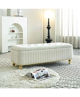 The Pop Home 47.24" W Velvet Storage Ottoman Bench with Gold Embroidery, Modern Footstool for Living Room & Bedroom-The