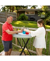 Plastic Bar-Height Folding Table - Patio Bar-Height Table with Iron Legs and Plastic Top - 31.75" Diameter - Gray