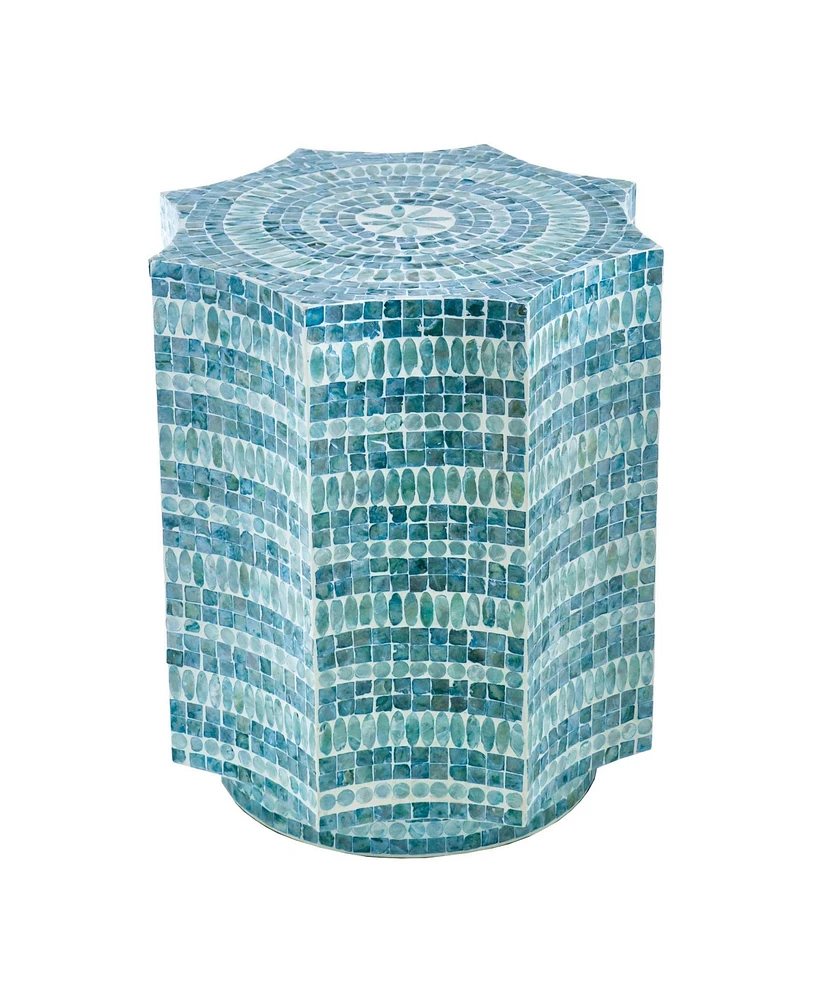 Slickblue Stool Table with Capiz Shell Inlay and Floral Geometric Design Elegant and Unique Accent for Living Room or Bedroom
