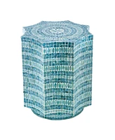 Slickblue Stool Table with Capiz Shell Inlay and Floral Geometric Design Elegant and Unique Accent for Living Room or Bedroom