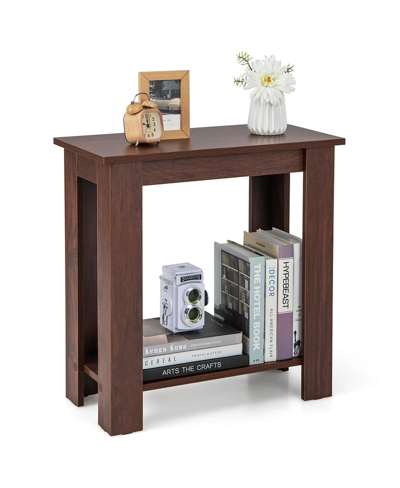 Gymax 2-Tier End Table Modern Sofa Bedside Table Compact Nightstand w/ Storage Shelf