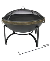 Sunnydaze Decor 26-Inch Steel Wood-Burning Outdoor Fire Pit Bowl with Spark Screen, Log Grate, and Poker