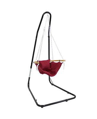 Sunnydaze Decor Audrey Olefin Outdoor Hammock Chair with Bamboo Amrest and Steel Stand - 260-Pound Capacity - Black Stand - Red