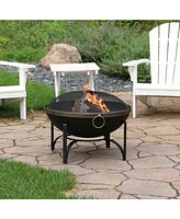 Sunnydaze Decor 26-Inch Steel Wood-Burning Outdoor Fire Pit Bowl with Spark Screen, Log Grate, and Poker