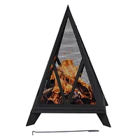 Sunnydaze Decor Majestic Pyramid Heavy-Duty Steel Mesh Outdoor Fire Pit - Includes Protective Cover and Poker - Powder-Coated Black Finish