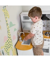 Cozy Corner Interactive Play Kitchen Set for Kids - Wooden Kitchen Playset with Stainless Steel Accessories - White