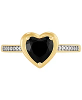 Onyx & Diamond Accent Heart Ring in 14K Yellow Gold Over Sterling Silver