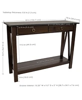Console Table for Entryway with Drawers - 31" H Solid Pine Sofa Table with Shelf for Living Room - Dark Brown