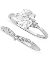 Giani Bernini 2-Pc. Set Cubic Zirconia Oval Cluster & V Shape Rings in Sterling Silver, Exclusively at Macy's