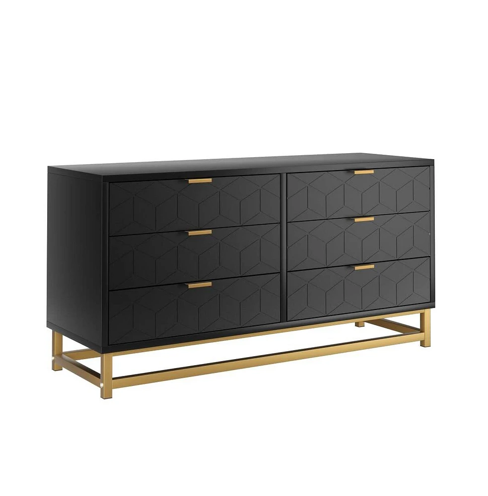 gaomon 6 Drawer Dresser for Bedroom, Wood Chest of Drawers with Metal Legs, Modern Storage Dresser Chest Cabinet Organizer, Large Dresser for Hallway