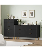 gaomon 6 Drawer Dresser for Bedroom, 56” Wide Wood Dresser Organizer with Metal Legs, Modern Chest of Drawers for Bedroom, Hallway