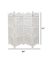 Slickblue Aesthetically Carved 4-Panel Wooden Partition Screen Room Divider for Elegant and Functional Decor